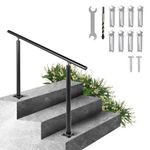 Happybuy Handrail for Outdoor Steps, 2-3 Steps Black Round Outdoor Handrail, Adjustable Aluminum Staircase Handrail, Thickened Stair Railings for Porch Railing, Deck Handrail