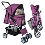 Dog Stroller for Small Dogs,Pet Stroller Strolling Cart 4 Wheels Folding Pet Gear Lightweight Waterproof with Storage Basket for Puppy Small Medium Dogs Cats for Travel (Purple)