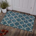 Lahome Moroccan Area Rug - 2’x3’Washable Small Entryway Accent Distressed Non-Slip Floor Carpet Rug for Door Mat Bedroom Living Room Kitchen Laundry Room Decor (2’X 3’, Blue)