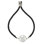 STRIPES® essentials Ek Onkar Charm With Crystal Bracelet Jewellery with Black String Handmade Adjustable Rope Cord Thread | Stylish Trendy Jewellery Gift For Women Gift For Girls (Silver) (Silver 2)