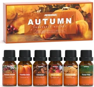 Autumn Fragrance Oil Set, ARVIDSSON Fall Essential Oils for Diffuser and Candle Making, Pumpkin Spice, Cinnamon, Spiced Cider, Snickerdoodle, Autumn Wreath, Pine, Cozy Scented Oils