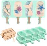 Sakolla Homemade Popsicle Silicone Molds Set, 3 PCS Ice Cream Molds with 150 Wooden Sticks for Cake Pop Ice Pop Cakesicles (Large/Green)