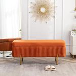 LEGACY OF COMFORT Miajah Velvet Upholstered Flip Top Storage Bench 2 Seater Sofa Upholstered Ottoman Bench with Storage for Living Room, Bedroom (Orange)