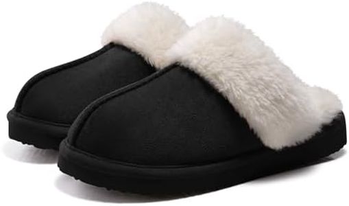 Litfun Women's Fuzzy Memory Foam Slippers Fluffy Winter House Shoes Indoor and Outdoor, Black 10.5-11