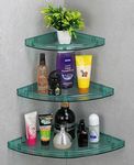 iSTAR Multipurpose Unbreakable Acrylic Bathroom Shelves Bathroom Accessories Corner Wall Shelf (8X8, 10X10, 12X12, Number of Shelves - 3) Pack of 3 (Green)