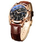 OLEVS Men Watch Leather Strap Moon Phase Casual Classic Analog Quartz Calendar 3ATM Waterproof Luminous Men Wrist Watches