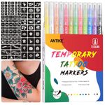 ANTIKE Tattoo Markers For Skin,12 Colors Washable Temporary Tattoo Pens+104 Unique Tattoo Stencils,Body Markers Temporary Tattoo Kit for Kids and Adult ZYH2311001KIT