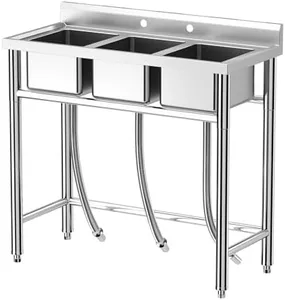 GarveeTech 3-Compartment Stainless Steel Sink, NSF Commercial Kitchen Sink Set, Freestanding Utility Laundry Sink for Kitchen, Bar, Garage, Backyard (39in)