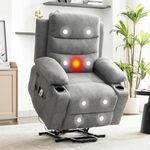 GarveeHome Power Lift Recliner Chair, Oversize Electric Recliners for Elderly with Heat and Massage, Stand Assist with Cup Holders, Side Pocket, Single Sofa Seat for Living Room, Grey