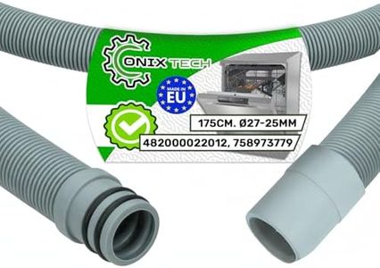 Washing Machine Drain Hose Also for Dishwasher 1.75 m with Original Code 482000022012 758973779 C00273284 for Whirlpool for Smeg for Indesit - Made in EU - Warranty 5 Years - ONIX TECH