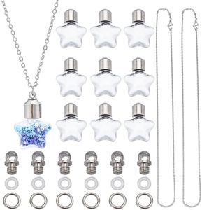 SUNNYCLUE 1 scatola 30 pezzi Fai Da Te 10 set Fiala Collana Clessidra Pendente Fiala con Tappo A Vite Bottiglia Vuota Clessidra A Forma di Stella Vetro Trasparente Bottiglia Dei Desideri Ciondoli Cate