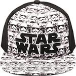 Disney Mens Star Wars Embroidered Logo and Stormtrooper All Over Adjustable Snapback Baseball Hat with Flat Brim Black White One Size, Black, One Size US, Black, One Size