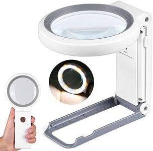 30X 10X Magnifying Glass with Light and Stand, Foldable Handheld Magnifying Glass 18 LED Illuminated Lighted Magnifier for Macular Degeneration, Seniors Reading, Close Work, Coins, Jewelry