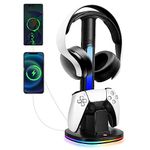 PS5 Controller Charging Station with Headphone Stand, JDGPOKOO PS5 RGB Headphone Holder with Controller Charger, Compatible with PlayStation 5 Dualsense Controller