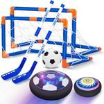 Hot Bee Hover Hockey Soccer Ball Bowling Set for Kids, 3-in-1, Indoor and Outdoor Sports Games Toys for Ages 3 4 5 6 7 8-12 - Rechargeable LED Soccer Toys for 3-12 Year Old Boys