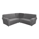 ShowyLive Sofa Covers, Velvet Stretch 5 Seats Corner Sectional Sofa Cover L-Shape Sectional Couch Covers for Sectional Sofa Washable Furniture Protector, Grey