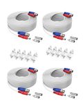 SANNCE 4 Packed 100FT 30 M BNC Video Power CCTV Security Camera System BNC RCA Power Cable BNC RCA Extension Cable, Free BNC RCA Connector Included(White)