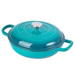 Shallow Cast Iron Casserole with Lid – Non Stick Dutch Oven Pot, Oven Safe up to 500° F – Sturdy Ovenproof Stockpot Cookware – Enamelled Cooking Pot – Teal, 2.3-Quart, 26cm – by Nuovva