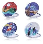 4Pcs Diamond Painting Compact Mirrors, DIY Pocket Makeup Mirror with Diamond Art Painting Cover, Portable Travel Handheld Folding Small Mirror Crafts Gifts for Kids Women Girls(Abstract Landscape)