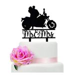 Motorcycle Wedding Cake Topper, Black Acrylic Bride and Groom Cake Topper, Funny Mr & Mrs Wedding Cake Topper, Perfect for Wedding/Engagement/Bridal Shower Party Decor