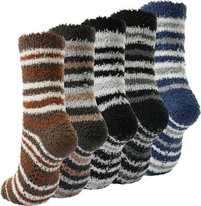 BenSorts Men Slipper Socks with Grips House Home Cabin Gripper Socks Non Slip Christmas Gift 5 Pack Black Grey Blue Stripes