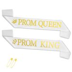 CHEERYMAGIC Hen Party Sashes,2 Pcs Prom King and Prom Queen Sashes White Gold Graduation Satin Sashes for Graduation Hen Birthday Prom Party Supplies A4WHJD