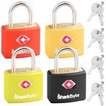 SharkByte TSA Approved Suitcase Locks with Keys [4 Pack Mix Colors, 8 Keys] Key Travel Locks, Suitcase Padlock, Small Keyed Luggage Locks, Laptop Bags, Backpacks, Travel Bags Zippers, Mini Locks