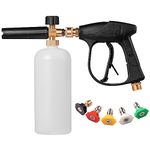 YUET 1/4" Quick Release Pressure Washer Snow Foam Cannon Lance Gun - 1L Bottle, 5 Color Nozzles Tips, and Adjustable Foam Lance Gun for Courtyard Cleaning