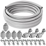 (1/2" Dia * 50 Feet) Yariwiz Flexible Electrical Conduit Liquid Tight PVC Conduit Kit with 5 PCS Coupling, 3 PCS Elbow and 10 PCS Strap, Sealtight Seal Flex Liquidtight Wire Outdoor Non Metallic Grey