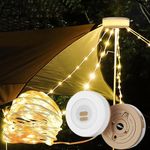 10M 100 LED Retractable String Lights Reel, Portable Stowable Rechargeable Strip Light, USB IP65 Tent Star Lantern for Outdoor Campsite, Awning, Bedroom, Backyard, Patio, Party Festival Decor