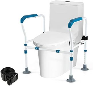 Costway Toilet Safety Rail for Elderly, Stand Alone Toilet Safety Frame w/Adjustable Height, Width & Extra Fixed Strap for Seniors Handicap Disabled, Heavy Duty Toilet Assist Grab Bar