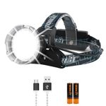 BORUiT B10 Head Torch LED Super Bright Rechargeable 100000 Lumens - 4 Modes USB Waterproof Powerful Headtorch Battery Power