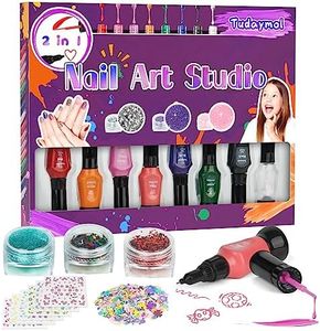 Tudaymol Nail Art Studio for Girls - Nail Polish Kit for Kids Ages 6-12 Years Old,Non-Toxic Peel-Off Safe Quick Dry Nail Polish Gift Kit Set,Cool Girls Toys Stuff - Polish, Pens, Glitter, Stickers