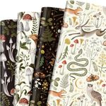 Bolsome 12 Sheets Mushroom Wrapping Paper Black White Insect Berry Squirrel Owl Mushroom Gift Wrap Paper Retro Forest Art Craft Paper for Birthday Baby Shower Wrapping Supplies, 19.7 × 27.5 Inch