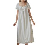 Lu's Chic Women's Victorian Nightgown Princess Cotton Sleepwear Short Sleeve Long Loungewear Vintage Summer Loose Ruffle Nightwear Pajama Pj Night Sleep Dress Gown White X-Large