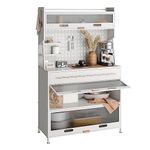 NETEL Kitchen Bakers Rack with Drawer, Kitchen Cabinets with Worktop,Power Holes and Wheels,Kitchen Dresser Cabinet,Kitchen Pantry Cupboard Free Standing,Coffee Bar Station,100×40×165cm,White