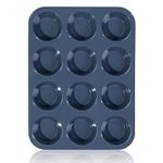 SUPER KITCHEN Large Muffin Tray 12 Cup Silicone Muffin Pan, Non-Stick Muffin Cupcake Tin, Baking Mould for Muffins or Cupcakes, Bakeware 33 x 25 x 3 cm (Grey)