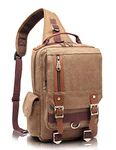 KAUKKO Canvas Messenger Bag Cross Body Shoulder Sling Backpack Travel Hiking Chest Bag (Khaki)