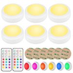 BLS LED Puck Lights, Under Cabinet Lighting, Battery Powered Lights, Stick on Lights, Color Changing Lights with Dimmer and Timer, AA Battery Operated Closet Light, 6 Pack