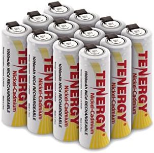 Tenergy Rechargeable 1.2V AA NiCD Battery, 1000mAh High Capacity Batteries Flat Top with Tabs for Shavers, Trimmers, Razors, 12 Pack