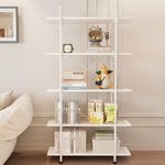 Bookshelf 5 Tiers White Wooden Storage Shelf,Modern Open Display Storage Bookcase Book Organizer,Metal Bookshelf Standing Storage Shelf Tall Shelving Units for Home Office Study