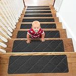 YISUN 15 PCS Stair Mats, Stair Carpet, Anti Moving and Non-Slip Stair Self-Adhesive Stair Mats for Children, Elderly and Pets (Dark Grey, 20 cm x 65 cm)