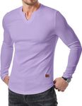 JMIERR Mens T-Shirts Casual Muscle Slim Fit V Neck Hipster Longline Henley Shirt Long Sleeve Gym Workout Athletic Fitted Tees Shirts, L, Purple