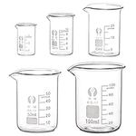 Relland Lab Beakers Set 100ml 50ml 25ml 10ml 5ml,Glass Measuring Beakers,Borosilicate Glass Beakers for Science Lab Kitchen