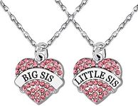 2pcs Family Jewelry Set Crystal Big Little Sister Pendant Necklace for Women Girl (Pink)