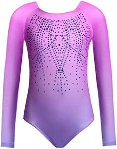 Zaclotre Kid Girls Gymnastic Leotard Long Sleeve Color Gradient Sparkly Ballet Dance One Piece Outfit 150(7-8Y)