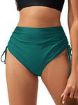 ZAFUL Women's High Cut Plain Bikini Bottom Mid Waist Solid Swimsuit Briefs Cheeky Bathing Suit High Leg Swim Bottoms, Ruched-peacock Blue, Medium