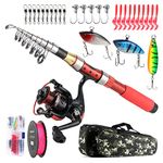 Telescopic Fishing Rod Reel Combos Full Kit,1.9M/6.2FT Collapsible Fishing Pole with Spinning Reel Braid Fishing Line Fishing Lures Hooks Fishing Carrier Bag for Travel Freshwater