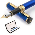 Dryden Designs Fountain Pen Medium Nib Luxury Box | Include 6 Ink Cartridges and Ink Refill Converter - Mysterious Blue