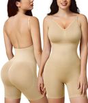 Ursexyly Backless Shapewear for Women Tummy Control Bodysuit Shorts Seamless Full Body Shaper Sleeveless Jumpsuits Cami Tops (Beige, Large)